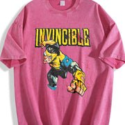 Retro Invincible Mark Grayson Superhero Vintage Washed T-Shirt in Red