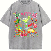 Happy Cinco de Mayo Vintage Washed T-Shirt in Gray