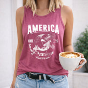 By Sarah Patriotic Home of Free Because of Brave 4th July Women's Color Cotton Tank Top in Red