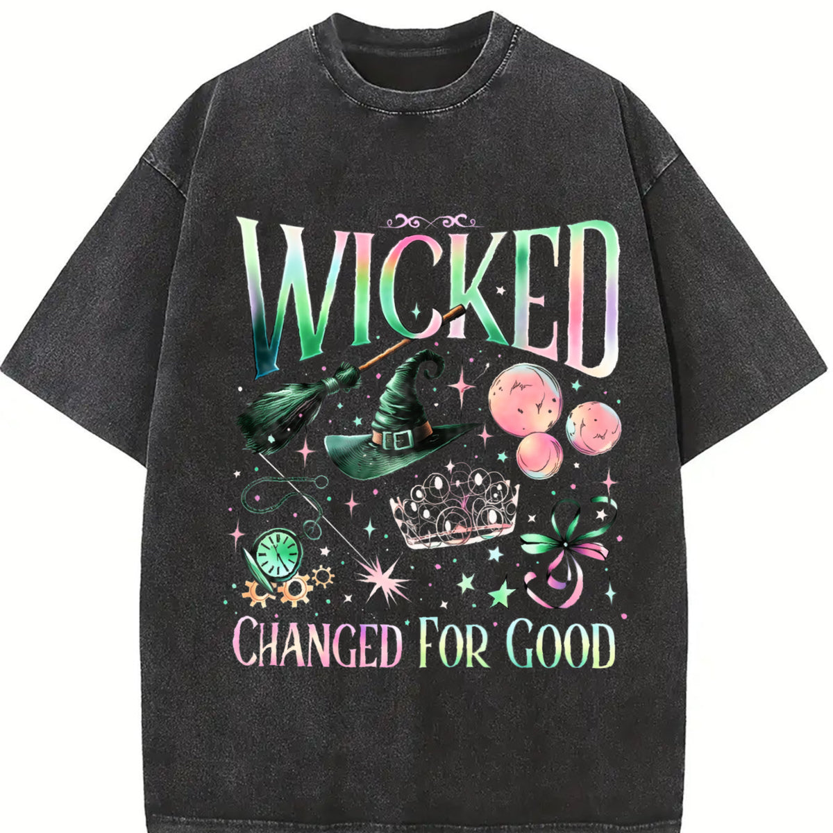 Wicked Wizard Movie Fan Vintage Washed T-Shirt in Black
