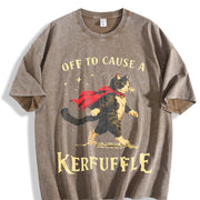 Off to Cause a Kerfuffle Superhero Cat Vintage Washed T-Shirt in Brown