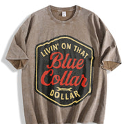 Living on That Blue Dollar Western Cowboy Western Blue Vintage Washed T-Shirt in Brown