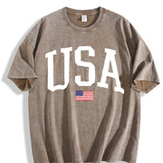 USA Flag America Patriotic vintage washed oversized T-shirt in Brown