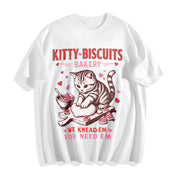 Valentines Cat Kitty Biscuits Bakery Vday Cat Lover Cotton T-Shirt in White