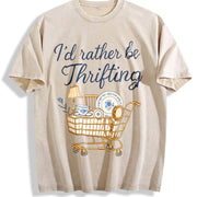 I'd Rather Be Thrifting Shopping Cart vintage washed oversized T-shirt in Beige