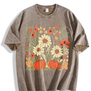 Boho Fall Floral Retro Fall Vintage Washed T-Shirt in Brown