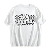 Boy Mama Retro Checkers Cotton T-Shirt in White