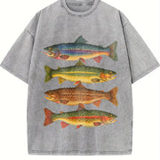 Trout Fish Retro Fish Vintage Washed T-Shirt in Gray