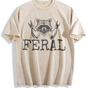 Distressed Feral Raccoon Vintage Washed T-Shirt in Beige