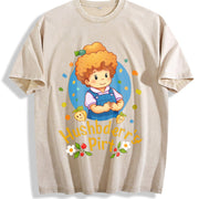 Cartoon Strawberry Shortcake Friends Nostalgia 80 vintage washed oversized T-shirt in Beige