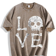 Love Skull Skeleton Bones Halloween Party Cute Ladies Vintage Washed T-Shirt in Brown