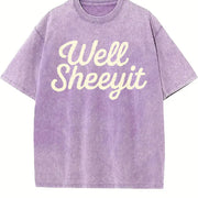 Well Sheeyit Country Western Retro Western Adult Humor vintage washed oversized T-shirt in Purple