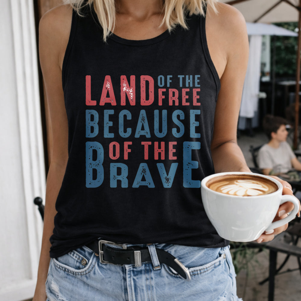 Land of the Free Because of the Brave: for Veteran Women's Color Cotton Tank Top in Black
