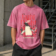 Fight or Flight Penguin Vintage Washed T-Shirt in Red