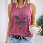 Land of the Free Because of the Brave USA Flag Women's Color Cotton Tank Top in Red