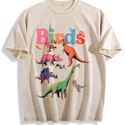 Birds vintage washed oversized T-shirt in Beige