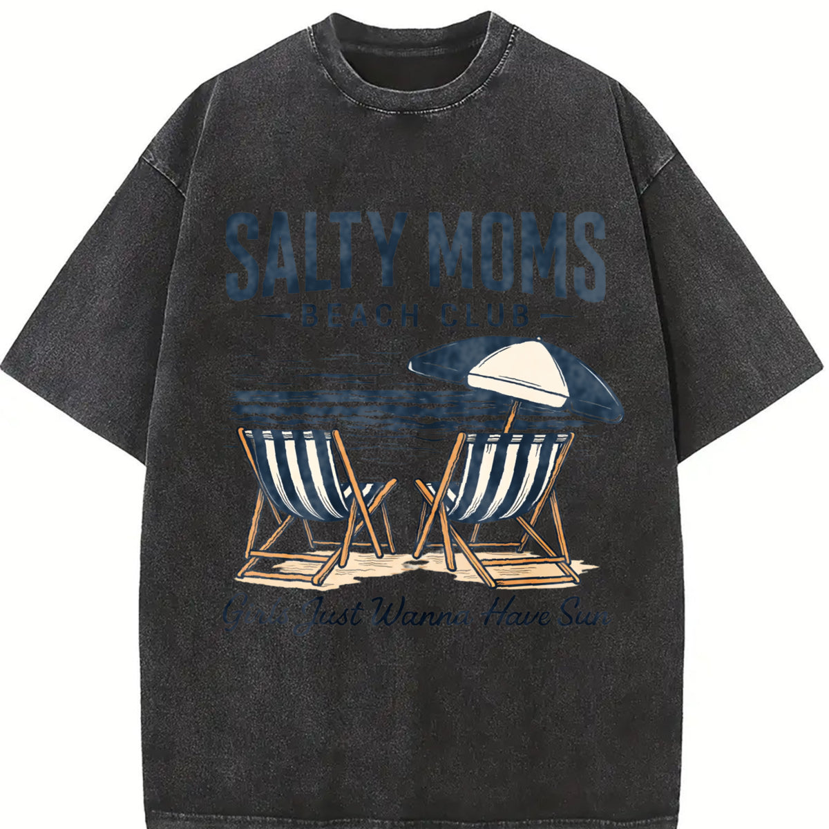 Salty Moms Beach Club Vintage Washed T-Shirt in Black