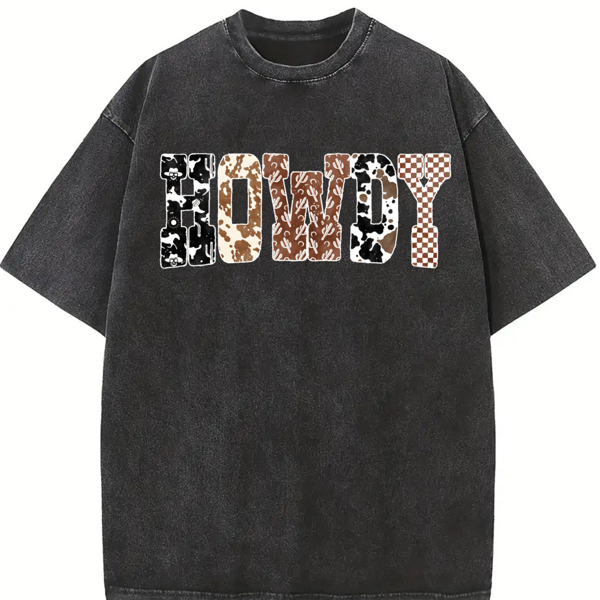 Howdy Western Yee Haw Cowgirls vintage washed oversized T-shirt in Black