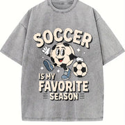 Soccer Is My Favorite Season Vintage Washed T-Shirt in Gray