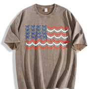 USA Bow Coquette Embroidered Vintage Washed T-Shirt in Brown