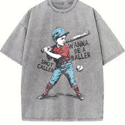 Wanna Be a Baller Shot Caller Vintage Washed T-Shirt in Gray