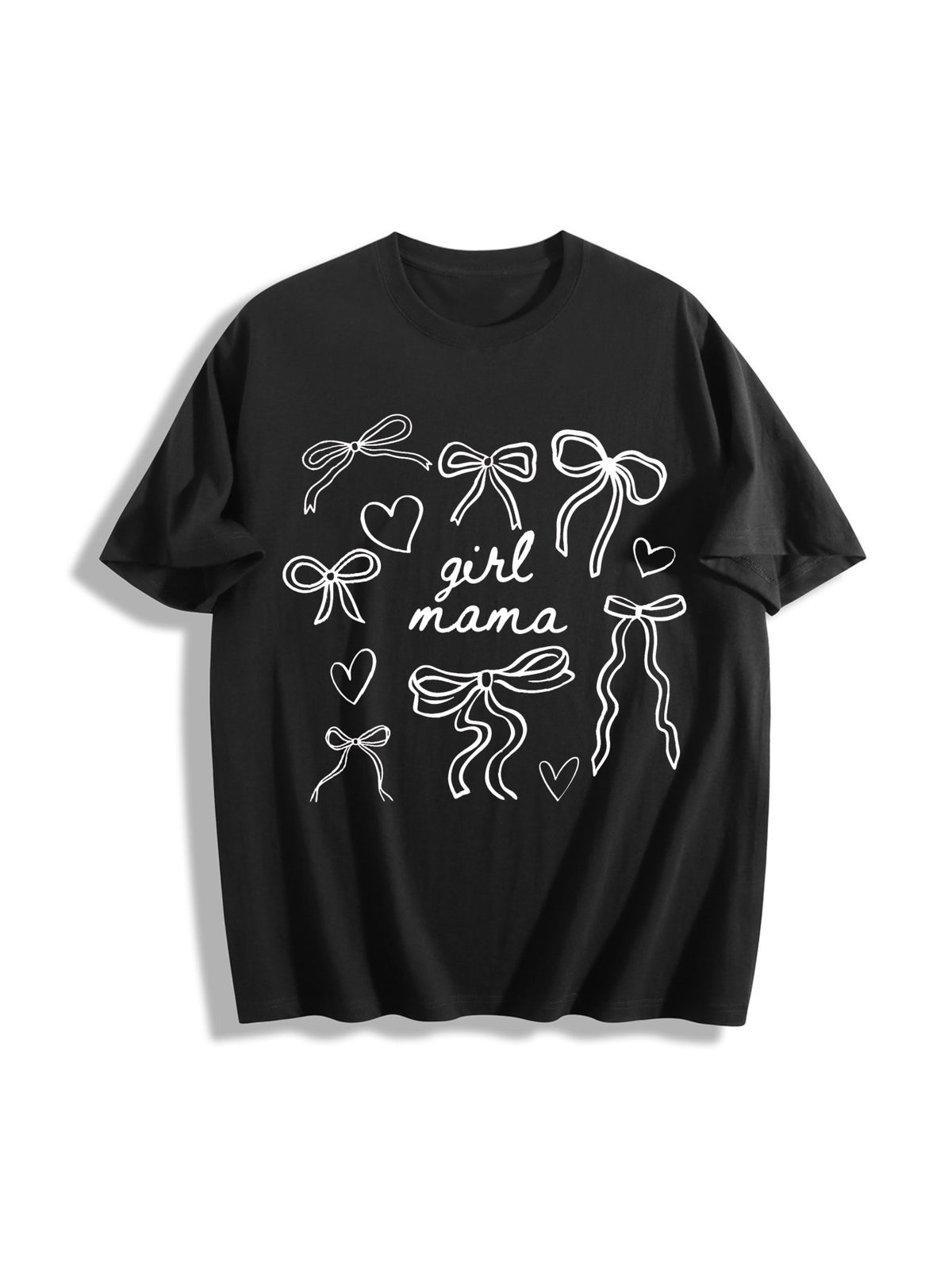 Coquette Girl Mama Girl Mama Mothers Day Cotton T-Shirt in Black