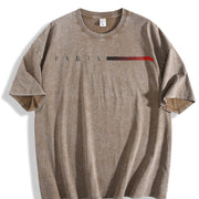 Paris Flag Blend Soft Breathable Trendy Letter for and vintage washed oversized T-shirt in Brown