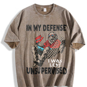 In My Defense I Was Left Unsupervised Classic Vintage Washed T-Shirt in Brown