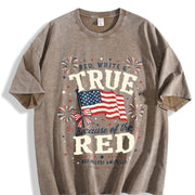 Red White and True Patriotic Vintage Washed T-Shirt in Brown