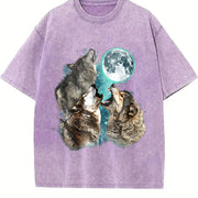 Retro Howling Wolves Vintage Washed T-Shirt in Purple