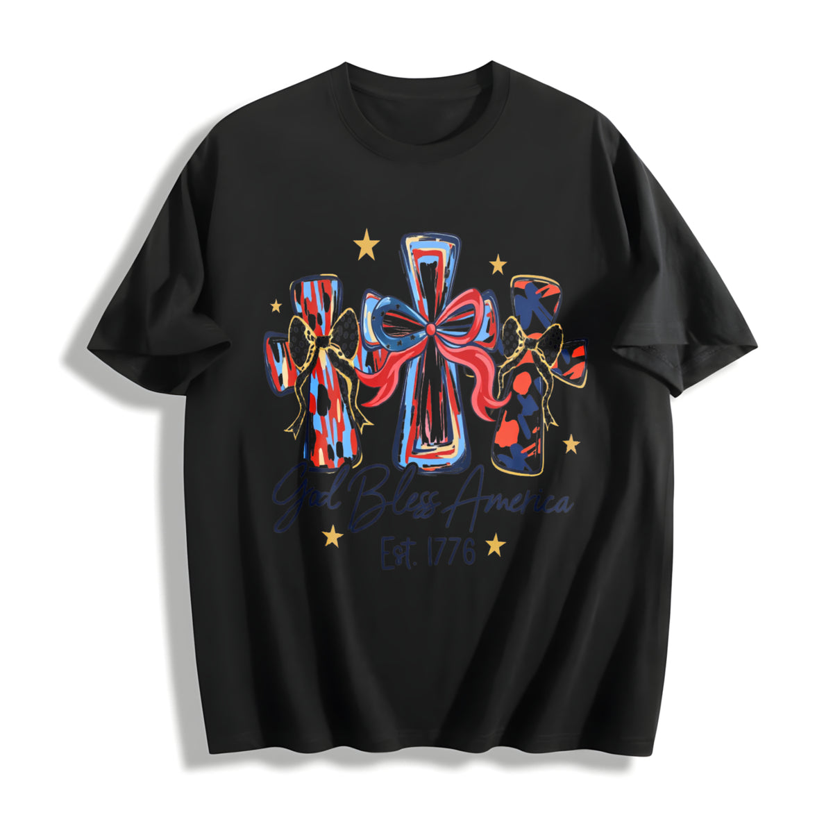 God Bless America 250th Anniversary of the United States Cotton T-Shirt in Black