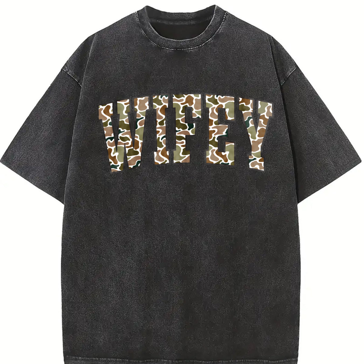 Camouflage Wifey Mrs Vintage Washed T-Shirt in Black