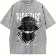 And Short-sleeved Made of Pure Vintage Washed T-Shirt in Gray