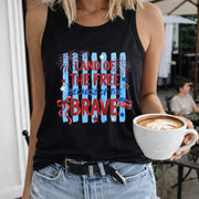 Land of the Free Because of the Brave Women's Color Cotton Tank Top in Black