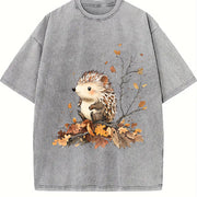 Little Hedgehog Vintage Washed T-Shirt in Gray