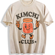Kimchi Club: Retro Korean Food Mascot for Foodies Vintage Washed T-Shirt in Beige