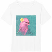 Pink Dolphin Flower Cotton T-Shirt in White