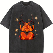 Beetle & Star Retro Art Vintage Washed T-Shirt in Black