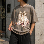 Cowgirl Chinoiserie Floral Boot Vintage Washed T-Shirt in Brown
