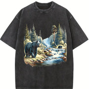 Retro Black Bears 90s Vintage Washed T-Shirt in Black