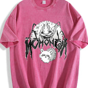 Metal Momonga Dekatsuyo Chiikawa Hip Hop Street Distressed vintage washed oversized T-shirt in Red