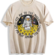 Fly Me to the Moon Let Me Play Among the Stars Vintage Washed T-Shirt in Beige