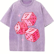 Pink Lucky 7 Dice Vintage Washed T-Shirt in Purple
