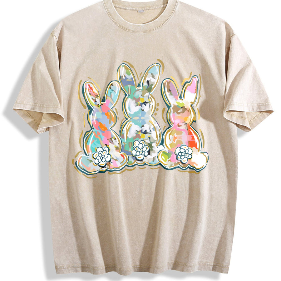 Brushstroke Easter Peter Cottontail vintage washed oversized T-shirt in Beige