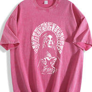 Praying Nun Tattoo Art Inspired Glory Threads Faith & vintage washed oversized T-shirt in Red