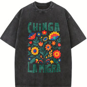Chinga La Migra Abolish Ice Protest No Human Is Illegal vintage washed oversized T-shirt in Black