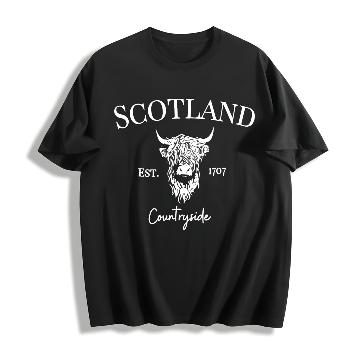 Scotland Buffalo Fashionable Versatile Cotton T-Shirt in Black