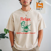 Relax Nothing Is Under Control Vintage Washed T-Shirt in Beige