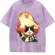 Explosion Cat Vintage Washed T-Shirt in Purple