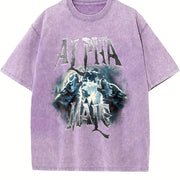 Alpha Wolf Howling Vintage Washed T-Shirt in Purple